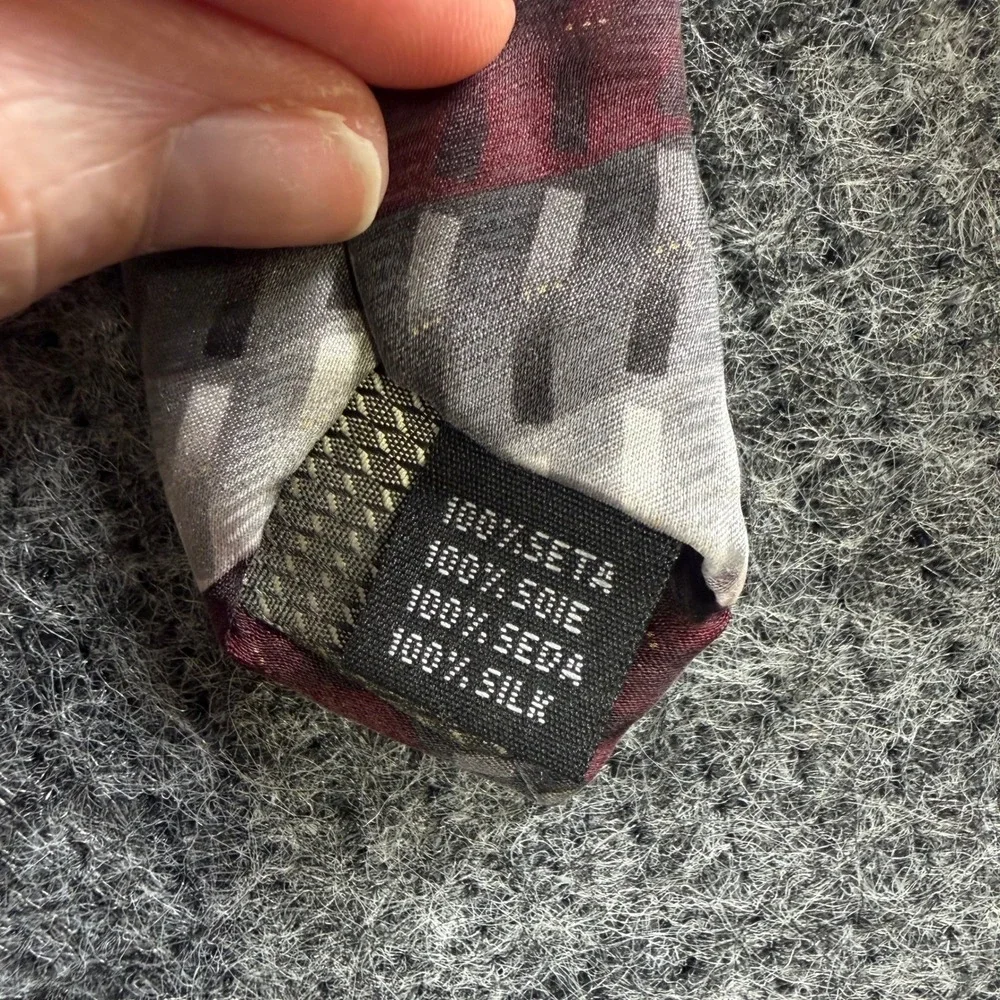 Giorgio‎ Brutini Collezione Mens Silk Necktie Burgundy Grey Striped Formal Tie